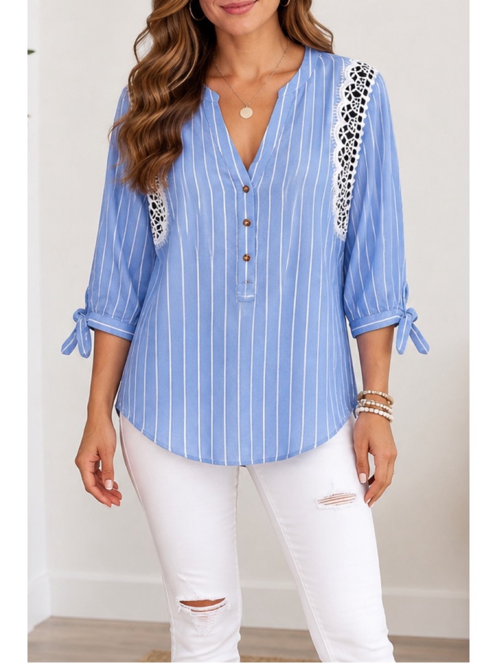 Ivanka Trump striped blouse with lace trim,size Medium